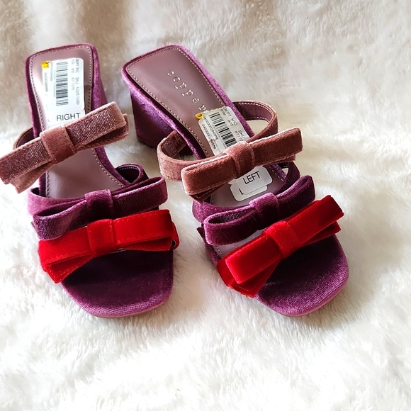 Copper Key Primrose Color Block Three Strap Bow Velvet Sandals SZ 6..5 NEW - Picture 2 of 9